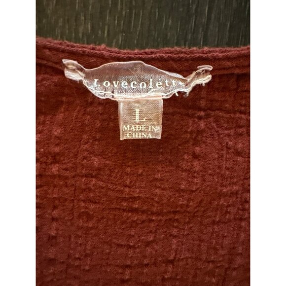 Lovecolette Rust 100% Cotton Textured Long Sleeve V-Neck Blouse Size Large - Picture 3 of 7